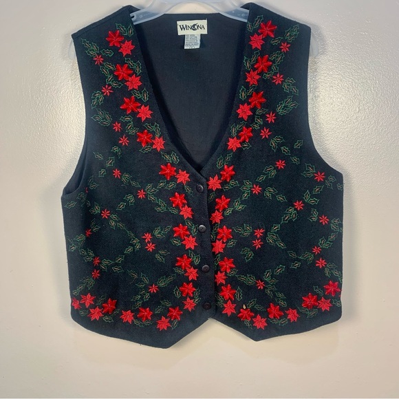 Winona Jackets & Blazers - VTG Winona Wool Blend Appliqué Holly Branch western Vest